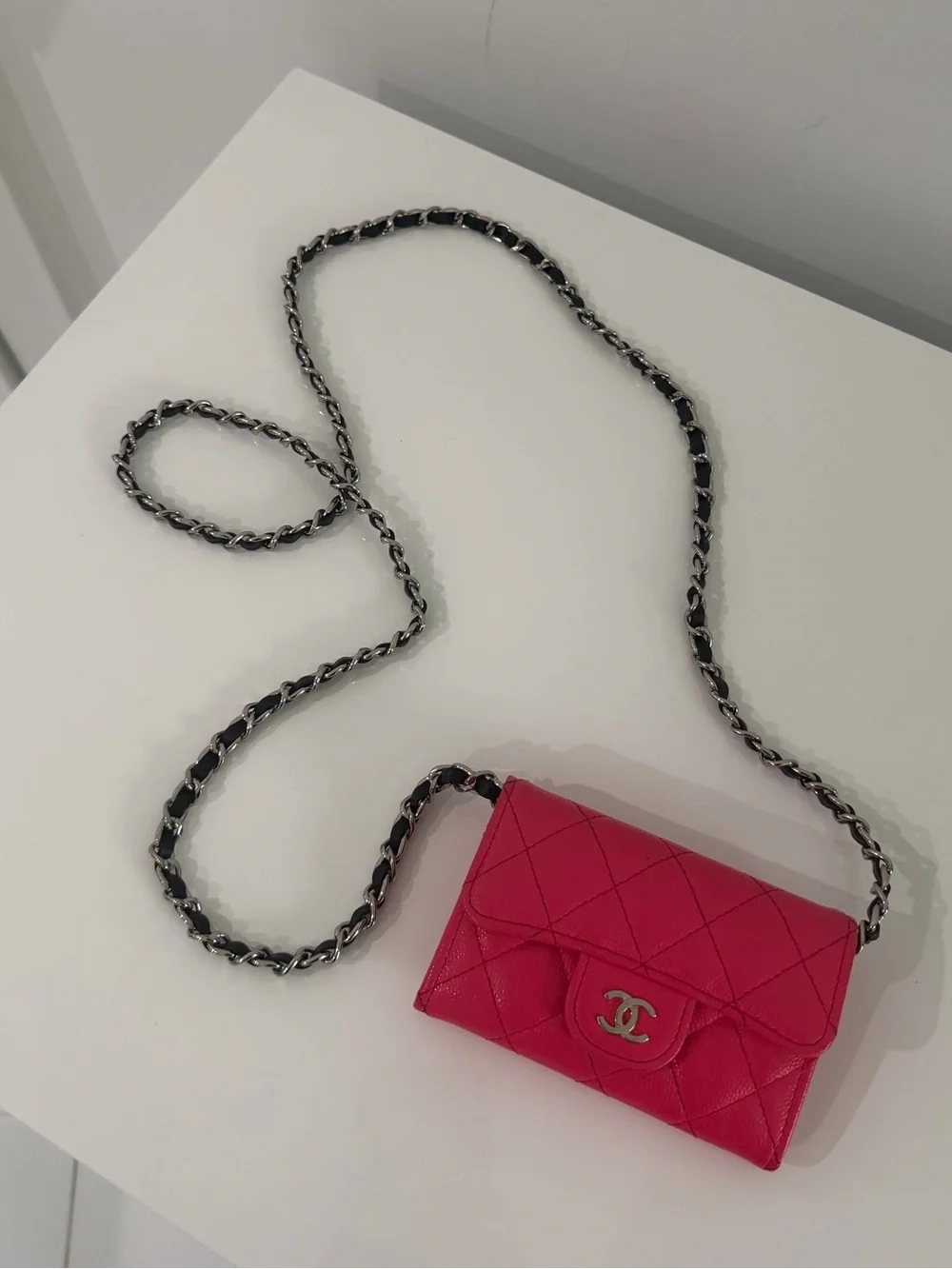 CHANEL Hot Pink Quilted Mini Crossbody Wallet